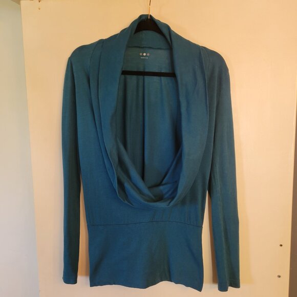 Deep Cowl Long Sleeve CottonTop | Medium | Teal Blue - Picture 2 of 3